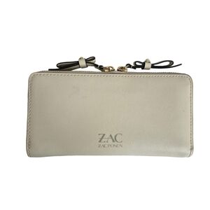 Zac Posen Eartha Cream Leather Wallet Dual Zip Bow Details